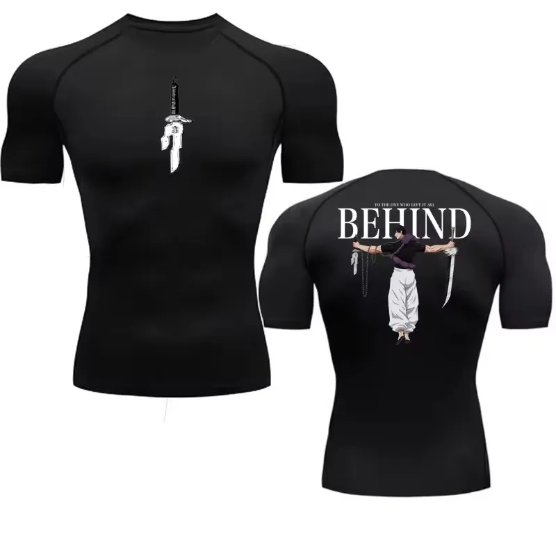 Rash Guard - قميص ضاغط بطبعة أنمي للرجال، قابل
